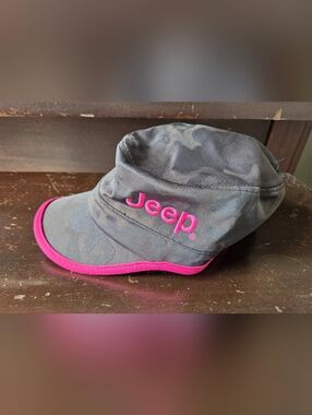 Jeep Embroidered Camo Cap in Dark Gray with Pink Trim